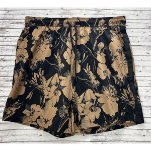 HUGO BOSS Beach Swim Trunks Shorts Men's XL Hawaiian Floral Print Black NO LINER